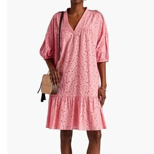 Diane von Furstenberg Agar Broderie Anglaise Cotton Pink Eyelet Mini Dress